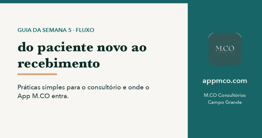 Guia da semana 5: do paciente novo ao recebimento — M.CO Consultórios